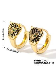 1對前衛水鑽豹紋裝飾圓耳環適合女士日常裝飾