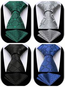 Conjunto de corbata y pañuelo de bolsillo de cuadros escoceses trenzado, clásico y formal, de alta calidad en jacquard, en colores negro, verde, azul y gris, para hombres