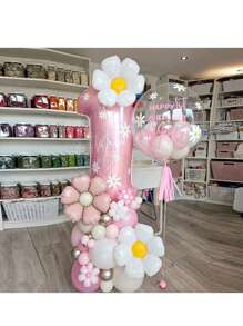 42 件雏菊柱气球套装，派对装饰 - 粉色 - 查看 5