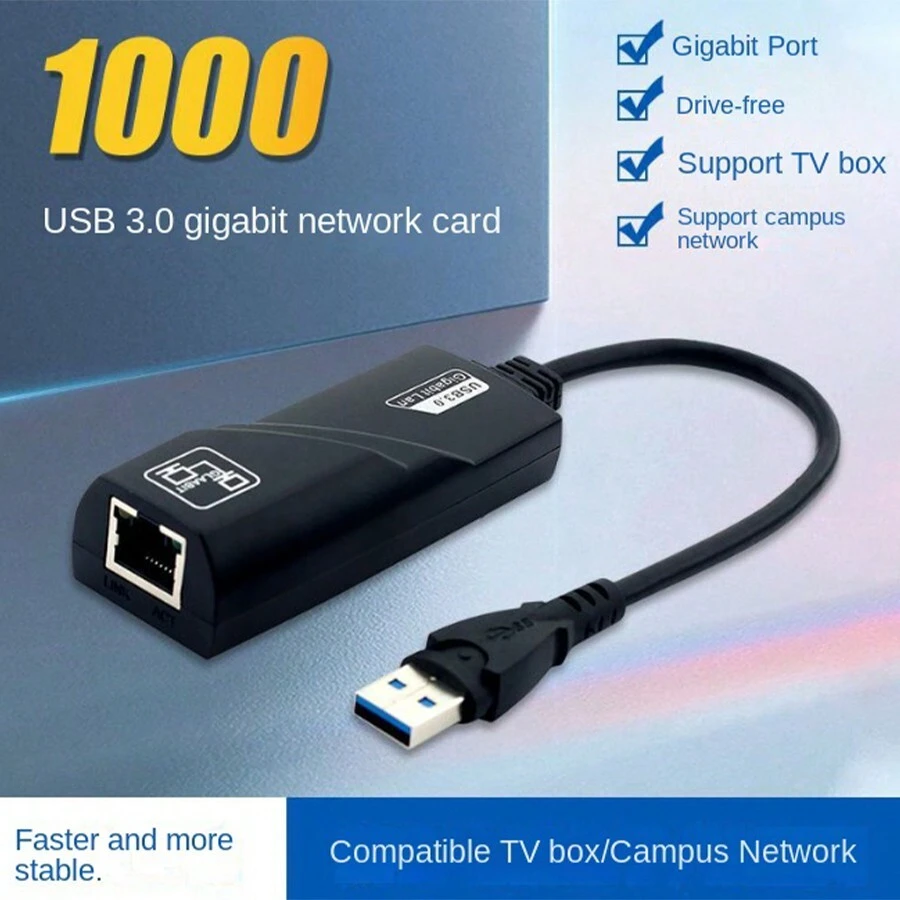 External USB 3.0 Gigabit Network Adapter, USB To RJ45 Ethernet Adapter With RTL8153 Chip - Black - View 1