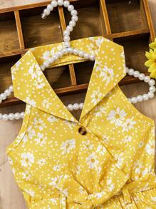 Young Girl Ditsy Floral Spaghetti Strap Dress, Yellow Bohemian Casual Summer Dress For Beach Vacation, Photo Shoot Must-Have, Soft & Breathable, For Outdoor, Birthday Party, Suitable For 4-7 Years Old, Spring/Summer