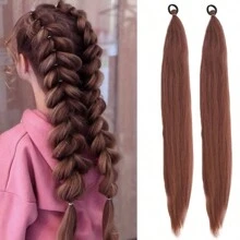 Rabo de cavalo reto sintético com elástico para cabelo, tranças coloridas, extensões de cabelo, acessórios para mulheres, festa de ano novo, extensões de rabo de cavalo trançadas azuis e rosa, festival rave, extensões de cabelo coloridas para tranças