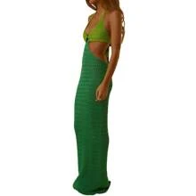 Women Sexy Knitted Cutout Maxi Dress Bodycon Halter Neck Backless Long Dress Y2k Club Party Dress Streetwear