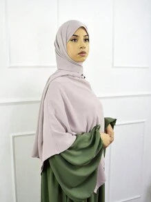 1 件女士休闲即穿 Khimar 套装，含厚雪纺头巾，一体式连帽头巾 + 披肩，朴素，经典纯色，适合日常祈祷穿着 - 灰米色 - 查看 4