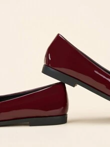 女士平底方头乐福鞋，休闲轻便一脚蹬平底鞋 - 酒紅色 - 查看 8