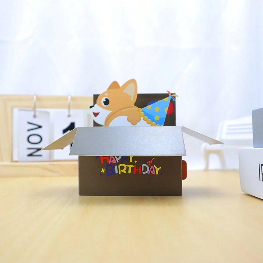 1 张有趣的 3D 弹出式贺卡，带有柯基犬设计、信封和留言卡、小型企业用品、手工纸雕塑卡、卡通卡片、派对装饰礼物、派对用品