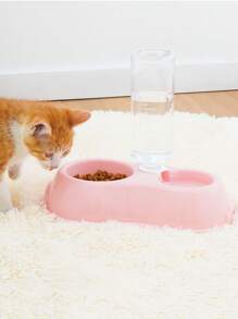 1pc宠物饮水器喂食器猫水碗双碗塑料自动饮水瓶狗碗宠物用品狗碗猫碗护颈双碗自动饮水狗粮壶猫饮水防翻宠物碗 - 彩色 - 查看 6