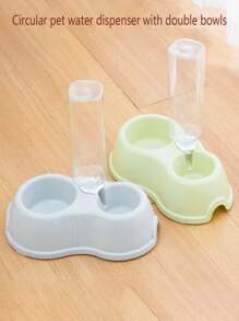 1pc宠物饮水器喂食器猫水碗双碗塑料自动饮水瓶狗碗宠物用品狗碗猫碗护颈双碗自动饮水狗粮壶猫饮水防翻宠物碗 - 彩色 - 查看 3