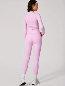 Conjunto de Top deportiva y pantalones de un solo color simple para mujer, ideal para yoga y uso diario