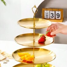 1 pièce Présentoir à dessert de style français en acier inoxydable de luxe, plateau à gâteau, pâtisserie, fruit or/argent, décoration de table à manger, accessoire de bar à café, décoration de cuisine, ustensile de cuisine, électroménager de cuisine, réfrigérateur, mini-réfrigérateur - Multicolore - Voir 3