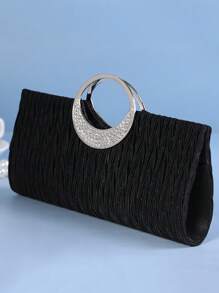 Elegancka luksusowa torebka damska z łańcuszkiem na ramię ze strasami, wieczorowa kopertówka i zestaw kolczyków z naszyjnikiem ze strasami (3 szt.)