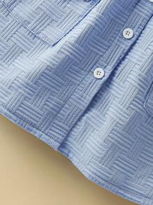 Young Girl Paris Style Patterned Fabric Cute Peter Pan Collar Ruffled Elastic Lace Cuff Buttoned Cardigan Dress With 3D Floral Decor - Baby Blue - View 6