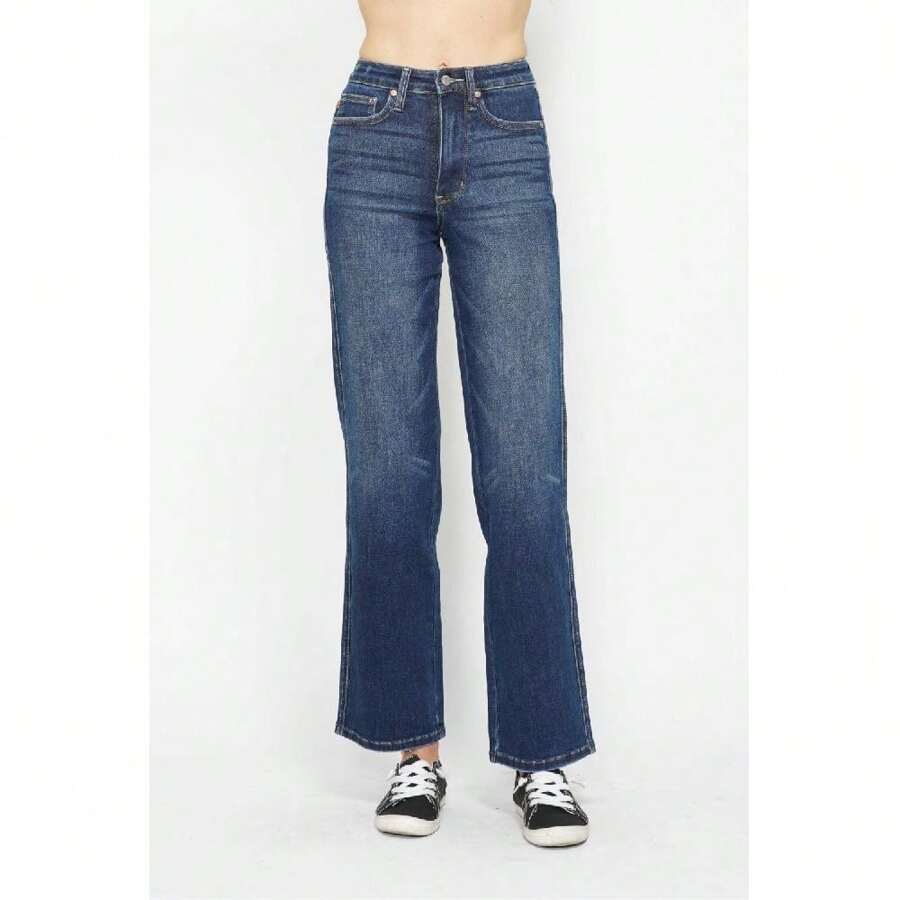 Full Size High Waist Tummy Control Jeans - 黑暗的 - 查看 1