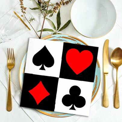 20/40 peças de suprimentos para festa de pôquer de cassino, guardanapos para festa de pôquer, para jogos de pôquer noturnos de cassino, clube de jogos de cartas de pôquer, decorações de festa de aniversário de cassino em formato de coração