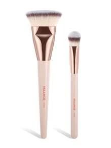MAANGE 2Pcs Professional Facial Makeup Brushes With Soft Foundation Brush Triangle Concealer Brush Eyeshadow Brush,Makeup Tool With Soft Fiber For Easy Carrying,Brush For Travel,Gifts For Women&Girls - Apricot - View 4