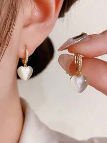 Fashionable Clear Opal Heart Sterling Silver Earrings For Women - Heart Earrings - View 6