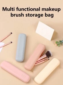 1 pieza Estuche protector de silicona para brochas de maquillaje, bolso de viaje portátil a prueba de polvo para almacenar brochas de maquillaje/lápices/lápiz labial/rímel y otras herramientas cosméticas, bolsa de aseo, bolsa de viaje, almacenamiento de maquillaje, bolsa de playa, vacaciones, artículos esenciales, útiles escolares, artículos esenciales de viaje, para mujer, para dormitorio universitario, para baño