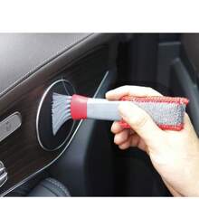 Cepillo de limpieza de 6.3 pulgadas de largo x 3 pulgadas de ancho x 0.78 pulgadas de grosor para el conducto de aire acondicionado del automóvil, herramienta de limpieza del interior, cepillo de cerdas suaves para lavar el automóvil, cepillo para eliminar el polvo de las rejillas. Color: rojo y gris, 1 pieza