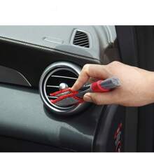 Cepillo de limpieza de 6.3 pulgadas de largo x 3 pulgadas de ancho x 0.78 pulgadas de grosor para el conducto de aire acondicionado del automóvil, herramienta de limpieza del interior, cepillo de cerdas suaves para lavar el automóvil, cepillo para eliminar el polvo de las rejillas. Color: rojo y gris, 1 pieza