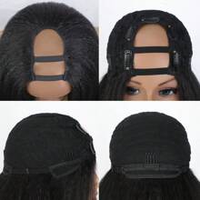 U Part Wig Kinky Straight Wigs For Women, 26 Inch Yaki U Part Synthetic Straight Half Wig, Pgraded Clip In Wigs Yaki Straight U Part Extension Full Head U Shape Wig Clip In U Part Wig