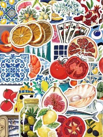 50pcs Mediterranean Style Artistic Stickers PVC Gift Cartoon Decoration Scrapbook Laptop Luggage Guitar Water Cup Phone Case DIY Decal,School Supplies,Back To School