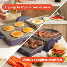 10"X 20" Ceramic Fold-N-Store Dual Temp Griddle, Fits-Anywhere Kitchenware, EverGood Ceramic Nonstick Coating, 2 Temperature Zones Up To 400°F​, Dishwasher Safe Drip Tray, 1500 Watt, Surf - 李子 - 查看 4