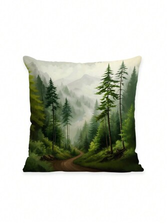 1 st Kort plysch dekorativt örngott Dimma Skogtema Naturliga Ljusa Färger Lugnt skogslandskap Lämplig för soffa Vardagsrum Sovrum Heminredning (ingen fyllning)