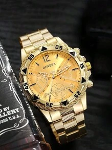 Relógio de pulso de quartzo masculino, mostrador grande, relógio analógico de quartzo luxuoso e elegante para homens