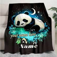 1PC Personalized Blanket Custom Name Printed Blanket Cute Sleeping Animal Panda Blanket Your Name Printed On It Soft And Warm Memorable Moments Blanket Great Holiday Gift For Families