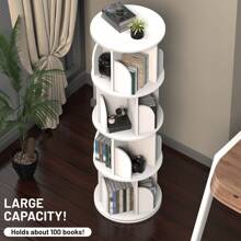 OYAJIA Rotating Bookshelf, Small Corner Bookshelf For Small Space, 360 Display 4 Tier Floor Standing Bookcase Storage Rack, Wood Narrow Book Shelf Organizer For Bedroom, Living Room, White - White - View 9