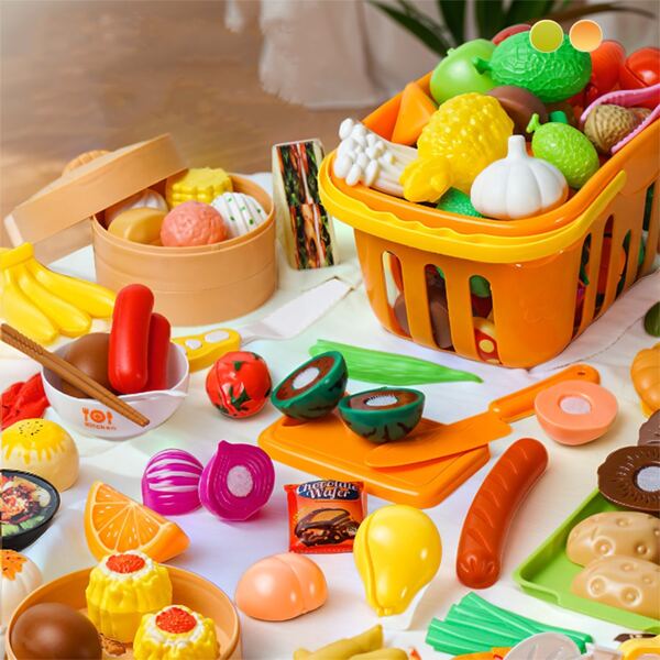 Juego de simulación de frutas y verduras para niños, juego de cocina con frutas y verduras cortables, incluye pizza de frutas para jugar a la casita