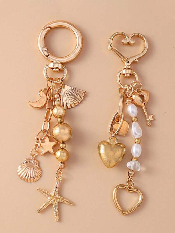 1pc Novo Criativo Estrela Do Mar Chaveiro Moda Contas & Coração Em Forma de Chaveiro Mochila Charme Dia Dos Namorados
