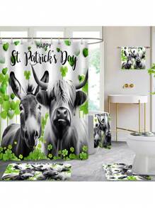 1pc/2pcs/4pcs/6pcs St Patrick's Day Shower Curtain Set With 12 Hooks, Toilet Covers Seat, Bath Mats Non-Slip Rug Carpet, 2 Pieces Ultra-Soft Large Bath Towel, Absorbent Hand Face Towels Washcloths Kitchen Dish Towel, Bathroom Accessories Boy Valentine Heart Valentine Home Bathroom Decor Summer Back To School