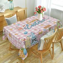 1pc, Happy Easter Tablecloth, Pink Plaid Table Cloth, Bunny, Truck,Tulip, Easter Eggs, Floral Tablecloth, Round Tablecloth, Rectangular Tablecloth, Easy Clean, Home Decor, Perfect For Kitchen, Living Room & Outdoor Party