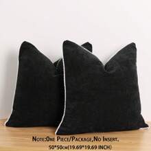 1pc Luxury Decorative Pillow Case, Chenille Texture Piping Square Sofa Cushion Cover, Modern Bohemian Style, Without Pillow Insert, For Sofa, Living Room, Bedroom, Cottage, Great Gift - Black - View 20