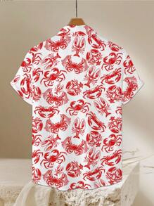 Men's 3D Summer Lobster Crab Printed Casual Shirt - Multicolor - View 3
