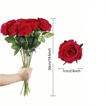 12pcs Artificial Roses Flower Silk Rose With Stem Realistic Artificial Long Stem Rose Valentine's Day Fake Roses Bouquet For Wedding Home Decoration Gifts Birthday Graduation - 12pcs - View 9