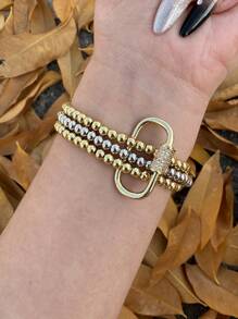 1 pieza Brazalete de metal con cuentas con forma de corazón y estrella, apropiado para uso diario de mujeres