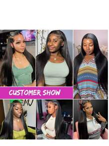 直发人发假发，骨直，30-34英寸，180%密度，13x4蕾丝前额假发，越南原生人发假发 - Natural Black - 查看 7