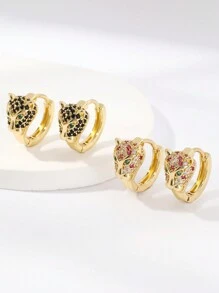 1對前衛水鑽豹紋裝飾圓耳環適合女士日常裝飾