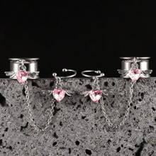 2 piezas Nuevos enchufes colgantes hipoalergénicos de acero inoxidable en forma de corazón, túneles, dilatadores para perforación de orejas, en tallas 2g y 0g, juego de joyas para perforaciones corporales
