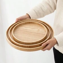 1pc 21cm-33cm Round Wooden Serving Tray, Fruit Tray, Storage Plate, Minimalist Style - Khaki - View 3
