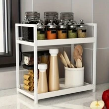 1/2pcs 2-Tier Iron Desktop Spice Rack, Portable Polished Kitchen Storage Shelf With Layers, Suitable For Home Organization - Perfect For Kitchen, Bathroom, Bedroom Accessories - Multicolor - View 6