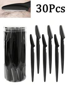 Set de 30/12/6/3/1 pieza de afeitadora y rasuradora de cejas negra, recortadora y rasuradora de cejas, herramienta de exfoliación de dermoplaneo, recortadora de vello corporal y set de rasuradora de cara y cejas con hoja de mango largo y cubierta de precisión, herramientas adecuadas para dar forma a las cejas de mujeres o para uso en viajes