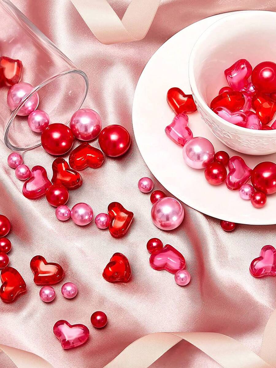 26 pièces (1 set) Remplissage de vase en perles de verre en forme de cœur pour la Saint-Valentin, matériaux de moulage en silicone et cire, réutilisables, pour la décoration de vase décorative - Multicolore - Voir 1
