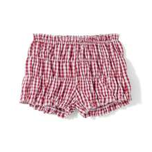 Women Lounge Shorts Plaid Print Low Rise Ruffle Bloomers Sexy Micro Shorts Elastic Waist Pajama Pajamas Shorts Y2k Gingham Boxer Micro Shorts Lounge Sleep Pj Mini Pants - 紅色 - 查看 9