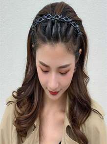 1pc Hairpin DIY Handmade Hair Accessory, Multi-Layer Hollow Braided Hair Band With Press Studs, Double-Layer Hair Clip Hairband Head Ornament, Bangs Braided Hair Clips For Daily Styling, Casual & Work Outfits Tiaras Y2k,Hairband,Hair Hoop Headbands, Black ,Home,Skincare Headband