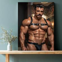 Cuadro de arte de lienzo con modelo masculino musculoso en corsé de piel sintética negra - Decoración para el hogar y la oficina con marco de pino - Adecuado para bares, cafeterías o dormitorios - Regalo ideal para Navidad - 1 pieza de pintura al óleo enmarcada en madera (3) Grosor 2,25 cm/0,9 pulgadas, decoración para el hogar, decoración de habitación estética, decoración de pared, regalo perfecto, decoración de pared de otoño e invierno, decoración de sala de estar, decoración de dormitorio, decoración de cocina, decoración de entrada, decoración de baño, pintura de pared directa, póster de pintura mural de alta calidad - Negro - Ver 4
