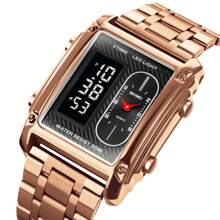 Skmei Montre-bracelet en acier inoxydable pour hommes Skmei 1868, résistante à l'eau 3 ATM, montre numérique en alliage