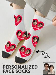 1 Pair Custom Face Socks, Custom Photo Sock, Custom Printed Socks, Personalized Funny Face Socks, Custom Picture Socks, Put Any Face On The Socks, Anniversary Gift, Valentine Gift, Birthday Gift, Wedding Gift, Mother's Day Gift, Father's Day Gift, Best Friend Gift - Multicolor - View 1